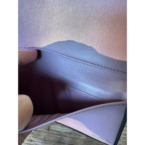 Coach Signature Canvas Checkbook Wallet Black Purple Interior Snap Closure - Picture 4 of 9